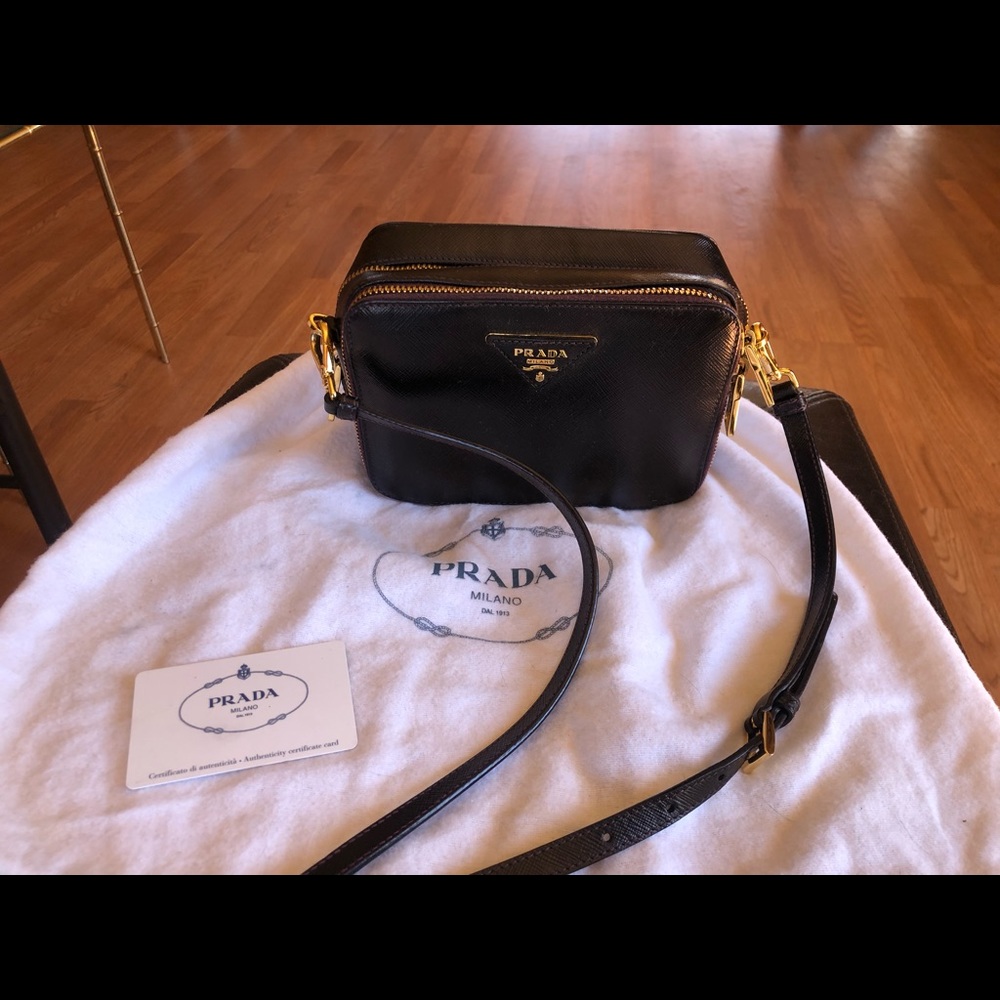 Lux Saffiano Camera Bag Chocolate Brown Leather Cross Body Bag 7” x 2.5”W x 5”H